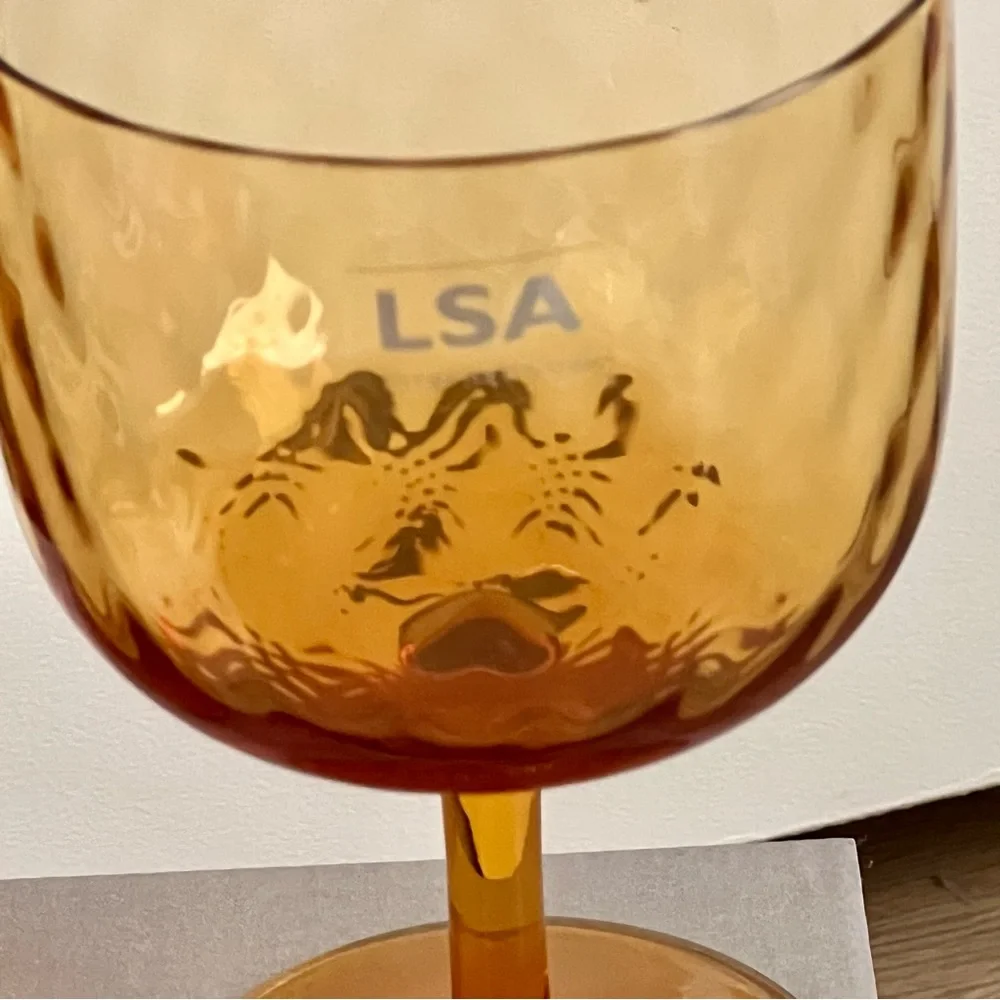 LSA Dapple Handmade Wine Glass‎ Sun Amber size 11oz 5” x 3.25” NIB set of 2